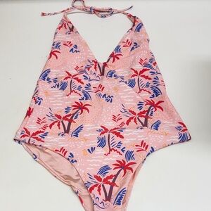Onia Pink Tropical Halter One-Piece Swimsuit